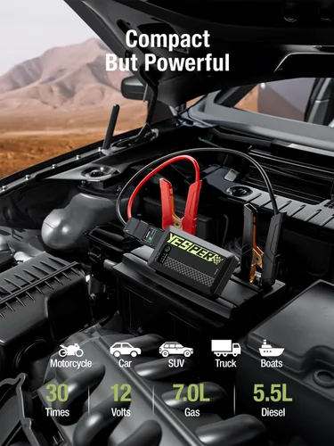 Miniatura 10 de YESPER Arrancador portátil, Arrancador de motocicleta de pico de 1500A, Caja de arranque para arrancador portátil de auto, Paquete de refuerzo