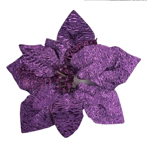 Miniatura 11 de YYCRAFT 12 flores artificiales de seda brillante con purpurina para decoración de árbol de Navidad (plata, 8 pulgadas)