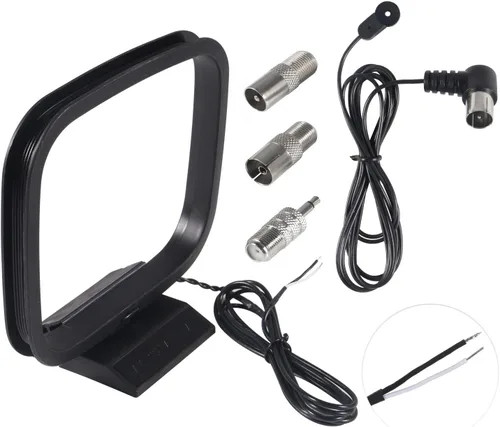 AM Loop Antenna 2Pin Bare Wire Mini Connector FM Antenna for Stereo Receiver 75 Ohm F Type Male Coaxial Cable with 3 Connectors Compatible with Home