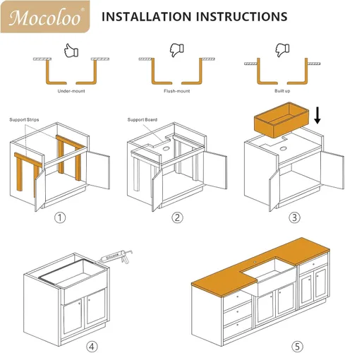 Miniatura 8 de Mocoloo Fregadero de cocina de granja blanco 33 – Fregadero plano de estilo rústico de 33 x 20 x 10 pulgadas, fregadero plano de estilo rústico