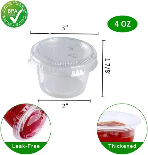 Miniatura 4 de TashiBox Vasos desechables de plástico para soufflé de 4 onzas con tapas (100 juegos), transparente