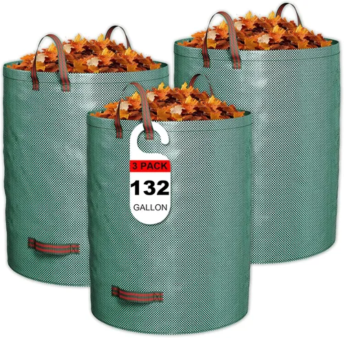 GreatBuddy Bolsa de basura reutilizable de 132 galones, resistente, verticales con 4 asas reforzadas para hojas de jardín y recolección de residuos,