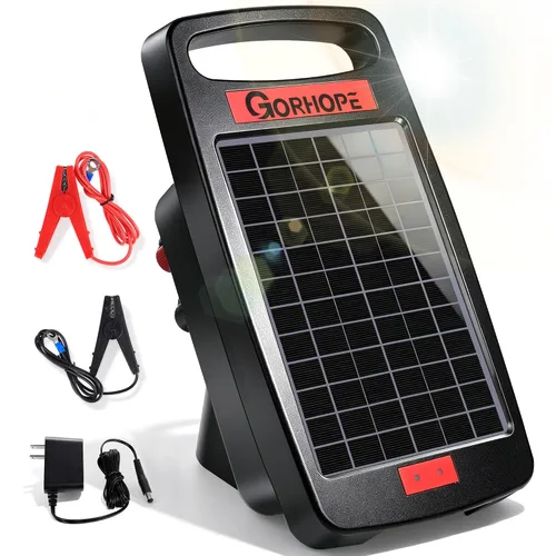 Cargador de Cerca Eléctrica Solar Mejorado 5Miles con Alarma de Cortocircuito, 0.11J Cargador Solar de Cerca Protección de 24 Horas, con Panel