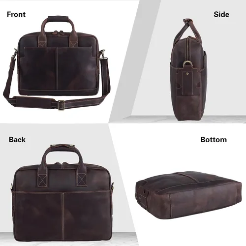 Miniatura 6 de Polare - Maletín de cuero para hombre, bolsa de mensajero de viaje de negocios de 15.6 pulgadas, cremallera metálica YKK