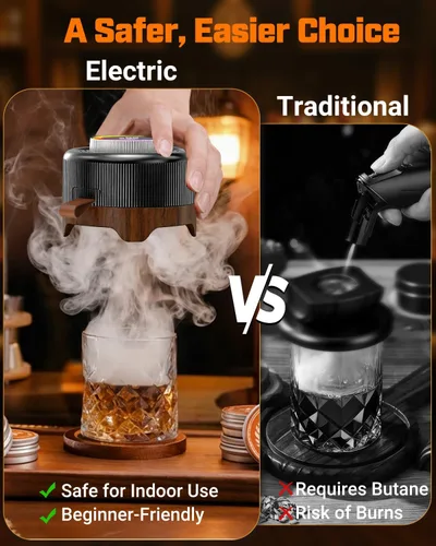 Miniatura 3 de Kit de ahumador eléctrico de whisky con control de humo ajustable (0–60s), kit de ahumador de cóctel con 6 virutas de madera, no necesita butano