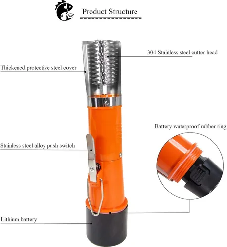 Miniatura 3 de Potente rascador eléctrico de pescado, limpiador de escamas de pescado inalámbrico, removedor automático de escamas de peces con un escalador manual