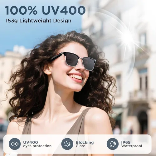 Miniatura 5 de Gafas de sol inteligentes con control de voz, llamadas manos libres y protección UV400, audio HD, micrófono integrado, tiempo de reproducción de 6