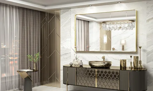 Miniatura 68 de TokeShimi - Espejo para pared de baño, espejo de tocador con marco de metal de aleación de aluminio mate cepillado e inoxidable, decoración rústica