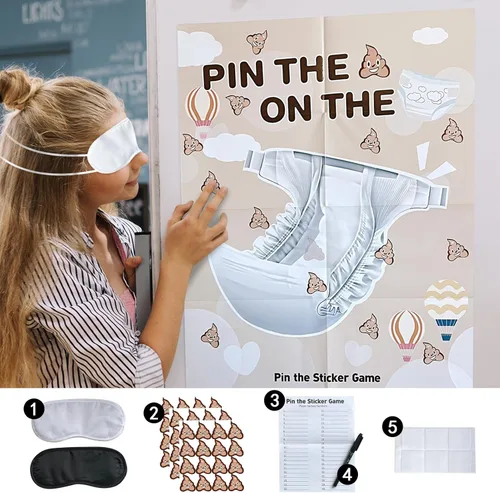 Miniatura 3 de Juego de juegos de baby shower: Pin the Sticker en el juego de pañales y 50 boletos para rifas de pañales con caja para decoraciones de fiesta