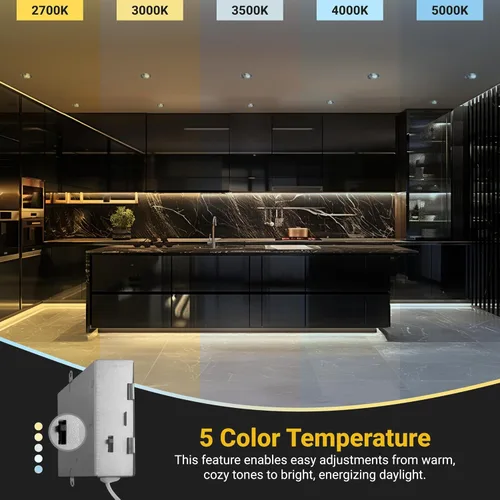 Miniatura 6 de NUWATT Foco empotrable con cardán LED de 3 pulgadas, paquete de 4, luz LED todo en 1 sin lata con 5 interruptores de color CCT 2700K - 5000K, 8W