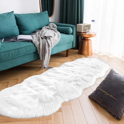 Miniatura 62 de Latepis - Tapete rectangular de piel sintética tipo lana de oveja suave, esponjosa y lavable para sala de estar, dormitorio, sala de juegos o Blanco