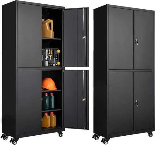 Miniatura 27 de Gabinete de almacenamiento de metal para garaje, armario de almacenamiento con cerradura de 71 pulgadas con 2 estantes ajustables y 1 cajón