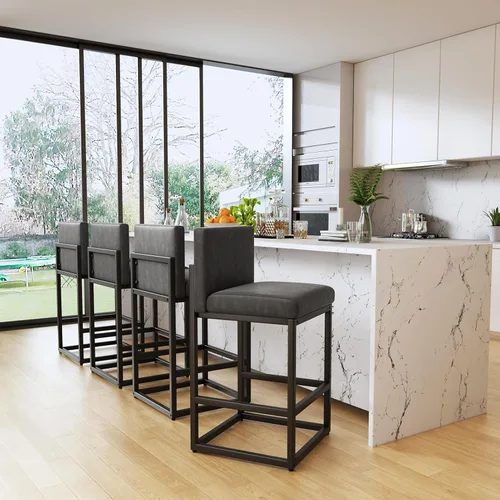 Miniatura 23 de Juego de 2 sillas de comedor para cocina, tapizadas, modernas, de cuero, original/beige