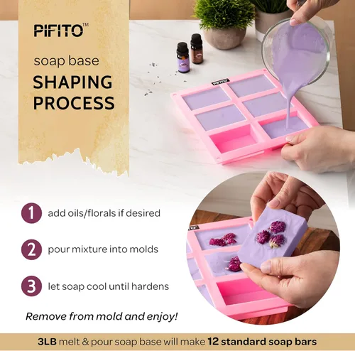 Miniatura 6 de Pifito Kit de fabricación de jabón │ Suministros para hacer jabón de bricolaje – 3 libras de base de jabón para derretir y verter