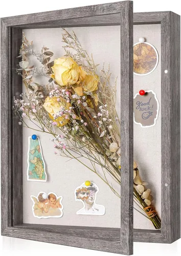 Miniatura 18 de Marco de caja de sombra pequeña de 5 x 5 con parte trasera de lino, resistente vitrina de memoria de flores, imágenes, medallas y más, color negro