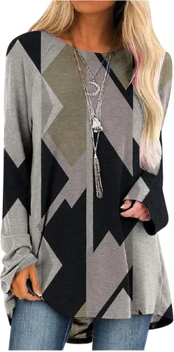 Miniatura 11 de Túnicas o tops para mujer para llevar con leggings, manga larga, ajuste holgado, ropa de otoño, cuello redondo, degradado, cómodas, blusas 02 Verde