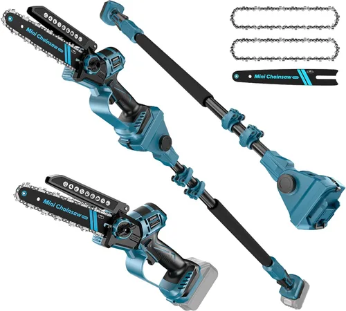 Sierra de poste inalámbrica 2 en 1 de 8 pulgadas y mini motosierra para batería Makita de 18 V (NO incluida), motosierra eléctrica de 15 pies de