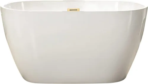 WOODBRIDGE Bañera de acrílico independiente de 48 pulgadas, bañera contemporánea, acrílico blanco (drenaje dorado cepillado/desbordamiento),
