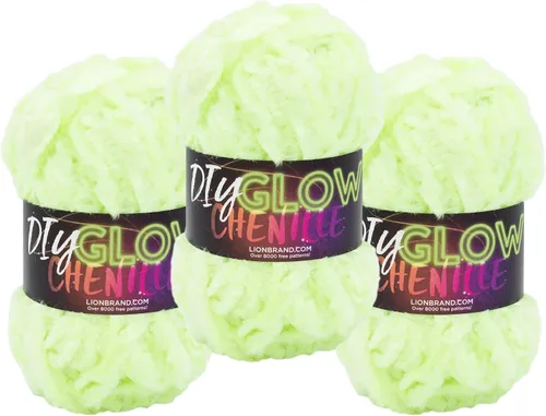 Miniatura 11 de Lion Brand Yarn Chenilla Resplandeciente DIY, Hilo Grueso, Glow Worm, 1 Paquete