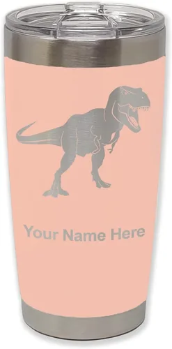 Miniatura 32 de LaserGram Vaso aislado al vacío de 20 onzas, dinosaurio Tiranosaurio Rex, grabado personalizado incluido (negro)