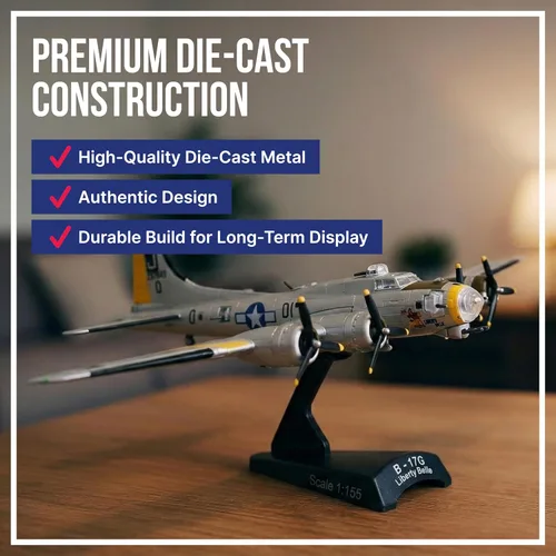 Miniatura 5 de Daron Boeing B-17 Flying Fortress B-17G Modelo fundido a presión – Réplica de bombardero pesado a escala 1:155 de la Segunda Guerra Mundial