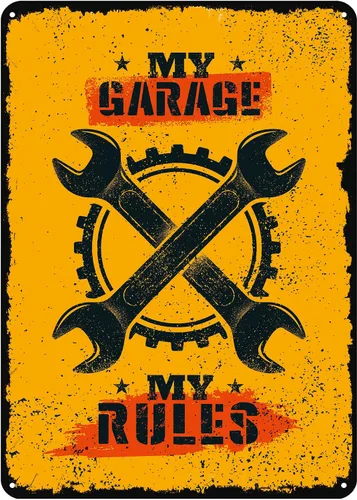 Divertidas decoraciones para pared de cueva de hombre, letrero de hojalata vintage My Garage My Rules, poste de metal retro de 12 x 8 pulgadas