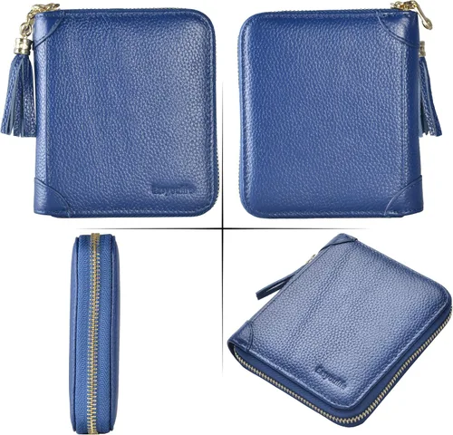 Miniatura 6 de Easyoulife Billetera Tarjetero de Tarjetas de Crédito para Mujer con Cremallera de Cuero Estuche para Tarjetas con Bloqueo RFID, Azul oscuro, medio