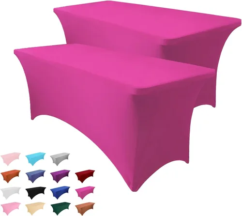 Miniatura 15 de Paquete de 2 manteles rectangulares de 4 pies para manteles rectangulares color gris azulado, elásticos, manteles de elastano para eventos