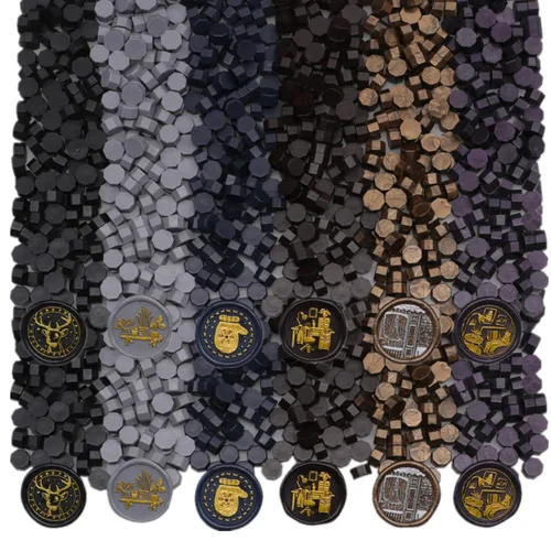 Miniatura 8 de 600 cuentas de sellado de cera, cuentas de cera de sellado negro para sello de cera, juego de cuentas de sellado de cera de oro antiguo con 6
