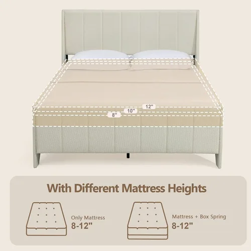 Miniatura 7 de Brafab Full Boucle - Base de cama tapizada con cabecera con respaldo de ala, no necesita somier, fácil montaje, cama de plataforma con listones