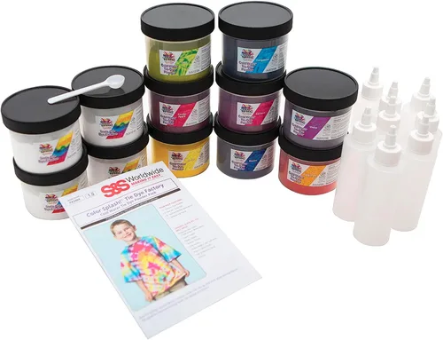 S&S Worldwide Kit de teñido anudado Color Splash con 8 colores permanentes, cenizas de soda, botellas para apretar, no destiñe, no se decolora,