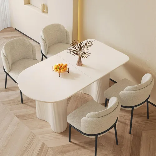 Miniatura 19 de Mesa de comedor negra de 55 pulgadas, una mesa rectangular de extremo redondeado con patas de diseño ondulado para cocina, comedor, oficina en casa