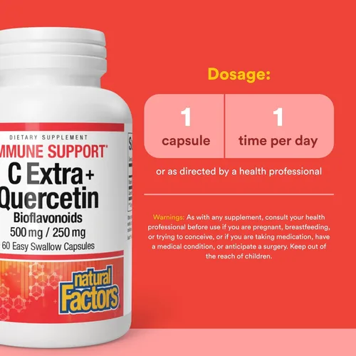 Miniatura 3 de Natural Factors C Extra + Quercetina Bioflavonoides - Suplemento antioxidante para la salud inmunológica - Vitamina C y antioxidantes - Sin gluten