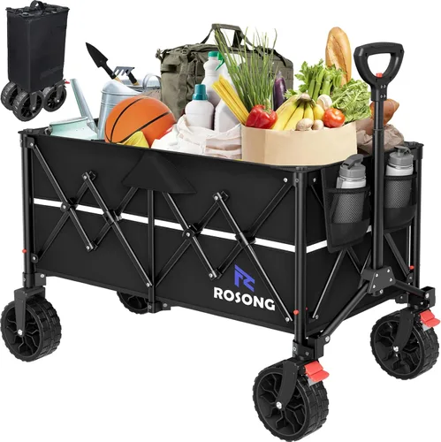 Miniatura 8 de ROSONG Carro Plegable con Ruedas Plegable - Carros Utilitarios Resistentes Plegables para Comestibles, Deportes, Jardín, Compras, Camping