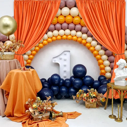 Miniatura 5 de Hiasan Cortinas de fondo naranja para fiestas, cortinas de fondo de fotografía de poliéster para reuniones familiares, decoraciones de boda, 5 x 10