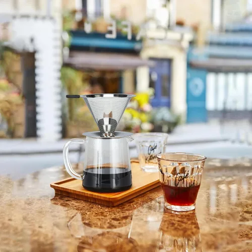 Miniatura 7 de Filtro de café sin papel de goteo lento para verter sobre café, doble malla de acero inoxidable para verter sobre cafetera para filtro de cono