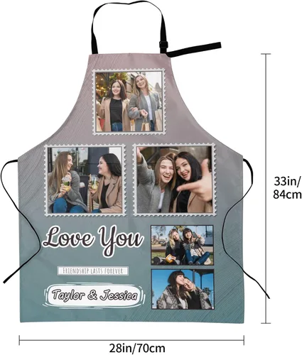 Miniatura 5 de Delantales personalizados con dos bolsillos para mujeres y hombres, delantales personalizados impresos con texto fotográfico para cocinero de cocina