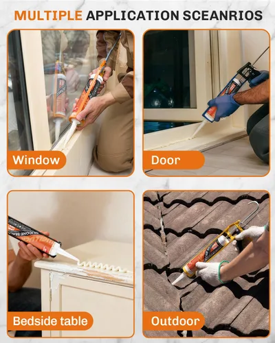 Miniatura 7 de WELLUCK Masilla de Silicona Color Almendra, Sellador de Silicona para Calafateo 100% Impermeable, Cartucho Flexible Adhesivo para Cocina, Baño