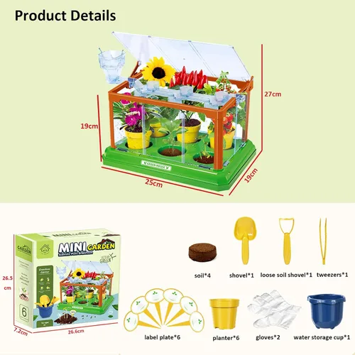 Miniatura 7 de EXBEPE Kit de jardinería para niños, kit de terrario de cultivo de invernadero, juego de cultivo de plantas, descubrimiento, regalo educativo