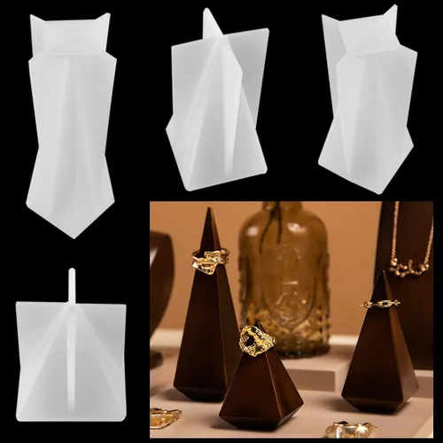 4 moldes de silicona piramidales para soporte de anillo de resina, moldes de resina epoxi, moldes de velas, moldes de bricolaje, jabón, yeso,