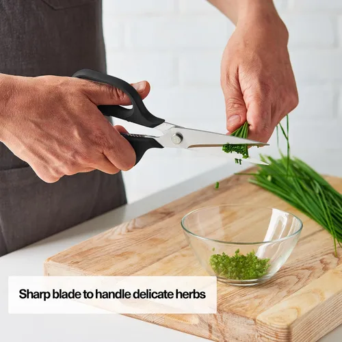 Miniatura 4 de Misen Tijeras de cocina resistentes, cómodas tijeras ambidiestras para carne, aves, hierbas y más, fáciles de limpiar, acero inoxidable alemán, Rojo