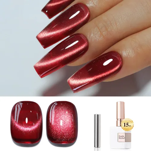 Miniatura 51 de Double Rhythm Esmalte de gel Jelly Glass de ojo de gato con imán, 0.5 onzas líquidas, brillo holográfico, brillante, translúcido