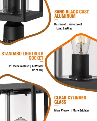Miniatura 3 de Beionxii Farol de poste para exteriores, luminaria de poste moderna grande de 20 pulgadas, luces de pilar exteriores con base de montaje para pilar