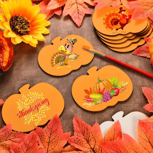 Miniatura 5 de Blulu 24 piezas de recortes de calabaza de madera para Acción de Gracias, recorte de madera sin terminar en forma de calabaza en blanco para otoño