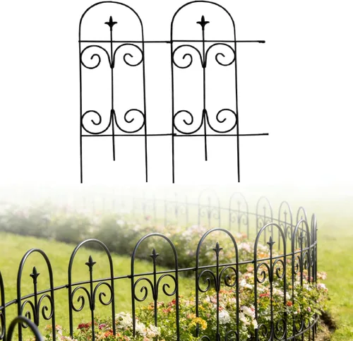 Valla de jardín decorativa negra de 32 pulgadas x 20 pies (16 paneles), valla de borde plegable, valla de alambre plegable decorativa, barrera de
