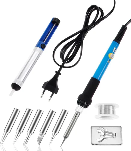 Kit de soldador, herramienta de soldadura de temperatura ajustable de 60 W 220 V, incluye 5 puntas de repuesto, hierro de soldadura de ajuste de