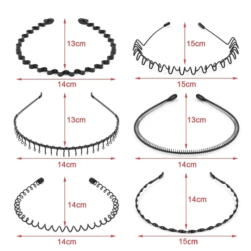 Miniatura 2 de URAQT Diademas de metal, 6 unidades, unisex, color negro, para primavera, onduladas, para deportes, yoga, bandas antideslizantes para exteriores
