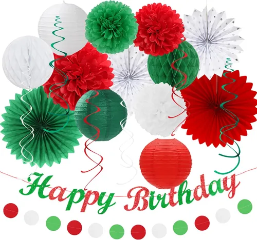 Miniatura 20 de Paquete de decoración de fiesta de cumpleaños para mujeres y hombres - 21 piezas. Banner feliz, papel de banderines, linternas de panal, pompones