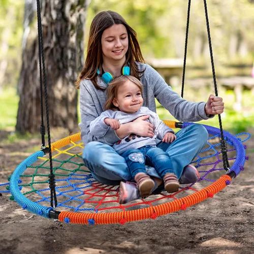 Miniatura 6 de Trekassy Columpio de Telaraña para Árbol de 45" 750lbs para Niños y Adultos, Columpio de Red Platillo con Marco de Acero para Exteriores