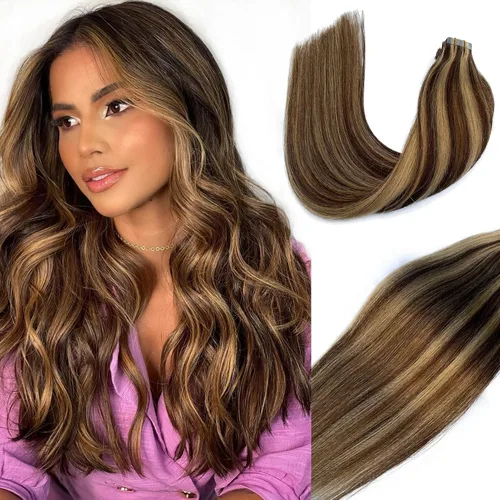 Miniatura 14 de Extensiones de cabello humano real con cinta, 20 piezas de cabello Remy invisible de doble cara, extensiones de cabello Remy con cinta adhesiva